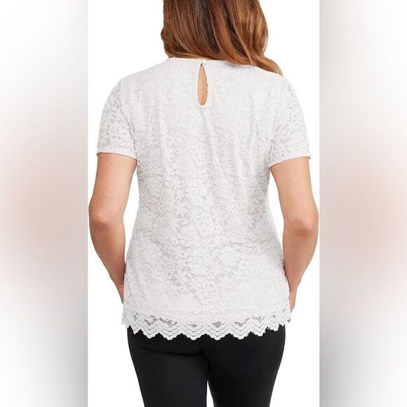 Teddy Rose Women's Lacy Keyhole Top, White, NEW - Picture 2 of 6